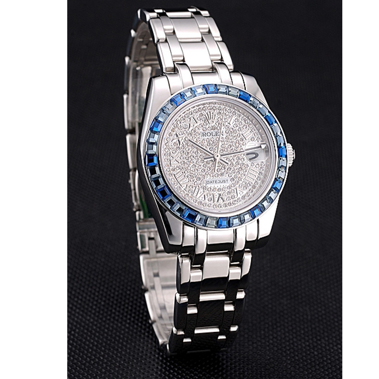 AAA Replica Watches Jewels 622834 Case And Bracelet Dial Rolex Stainless Diamond Bezel Datejust Blue Steel 0519